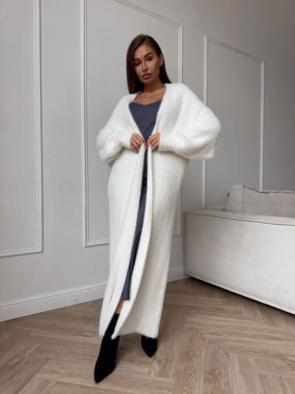 Ivory Luxe Mink-Feel Cardigan