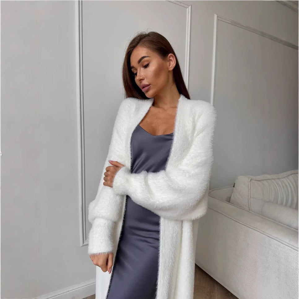 Ivory Luxe Mink-Feel Cardigan