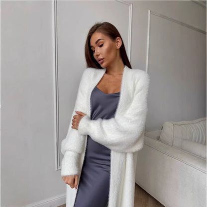 Ivory Luxe Mink-Feel Cardigan
