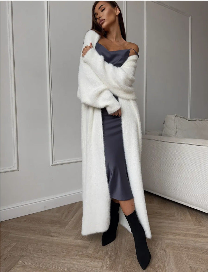 Ivory Luxe Mink-Feel Cardigan
