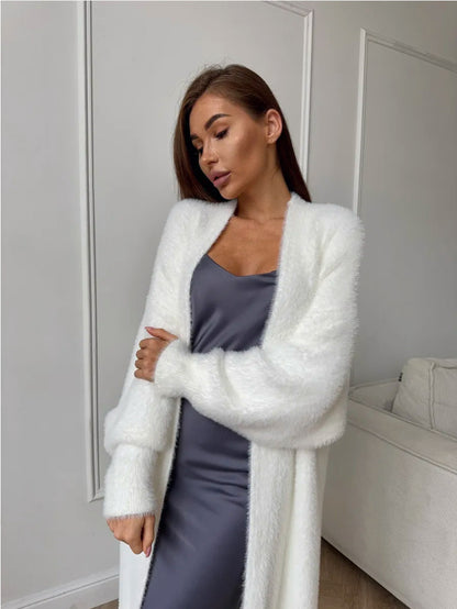 Ivory Luxe Mink-Feel Cardigan