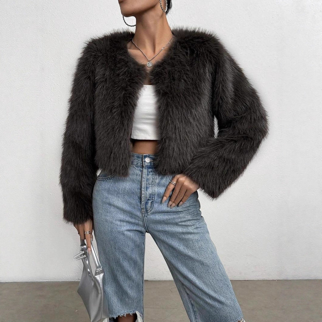 Velour Fox Fur Short Coat